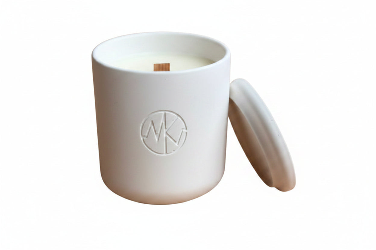 Lid-on candle on limestone base
