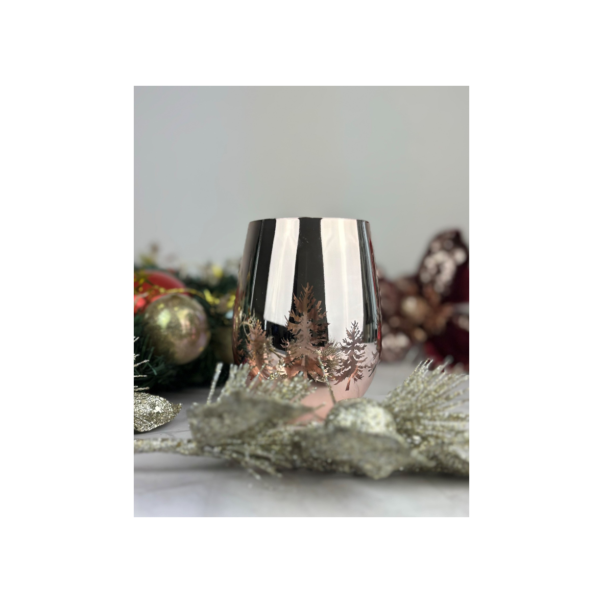 Glass Christmas Candle Gloss Rose  with Rose Inner
