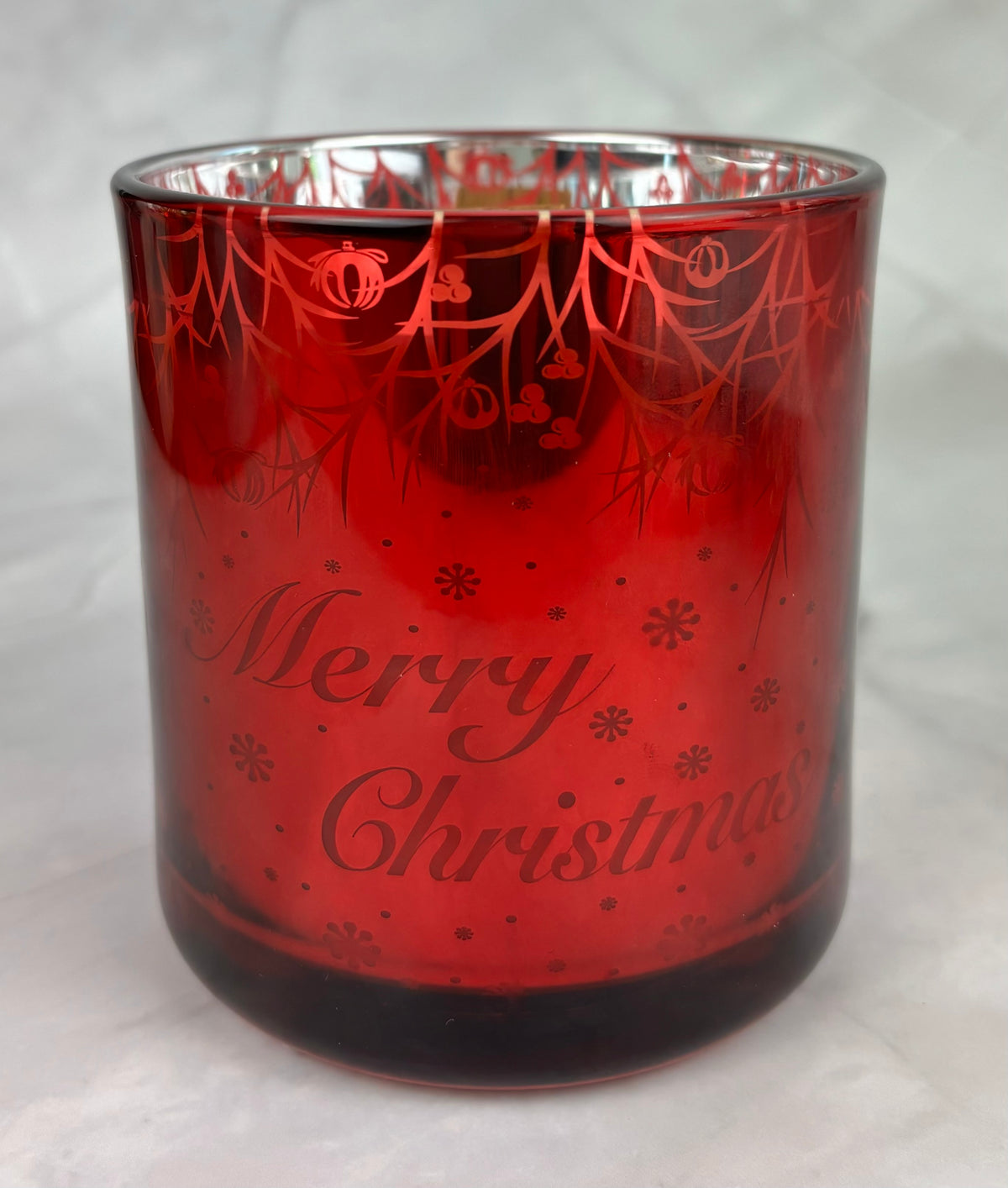 Glass Christmas Candle Red with Silver inner.
